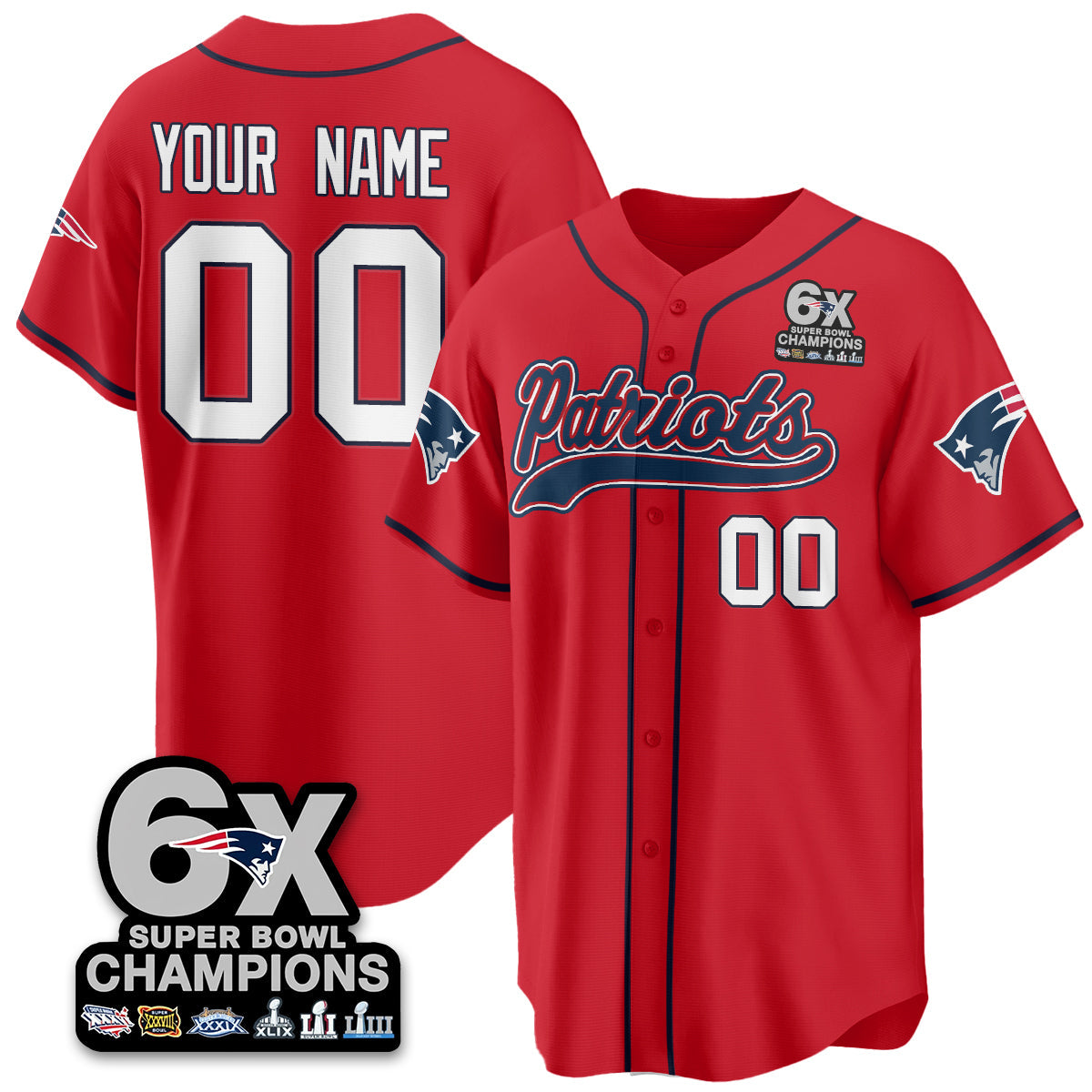Custom NE 6-Time Champions Patch Vapor Baseball Jersey - All Stitched