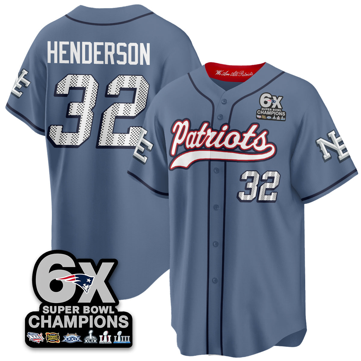 NE 6-Time Champions Patch Vapor Baseball Jersey - All Stitched