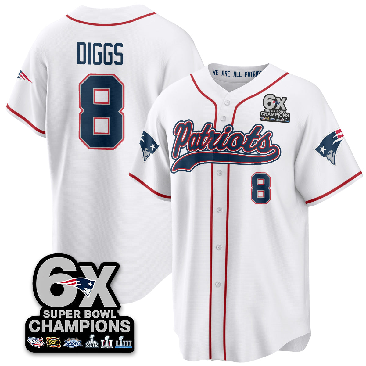 NE 6-Time Champions Patch Vapor Baseball Jersey - All Stitched