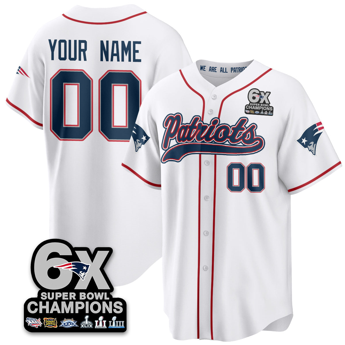 NE 6-Time Champions Patch Vapor Baseball Jersey - All Stitched