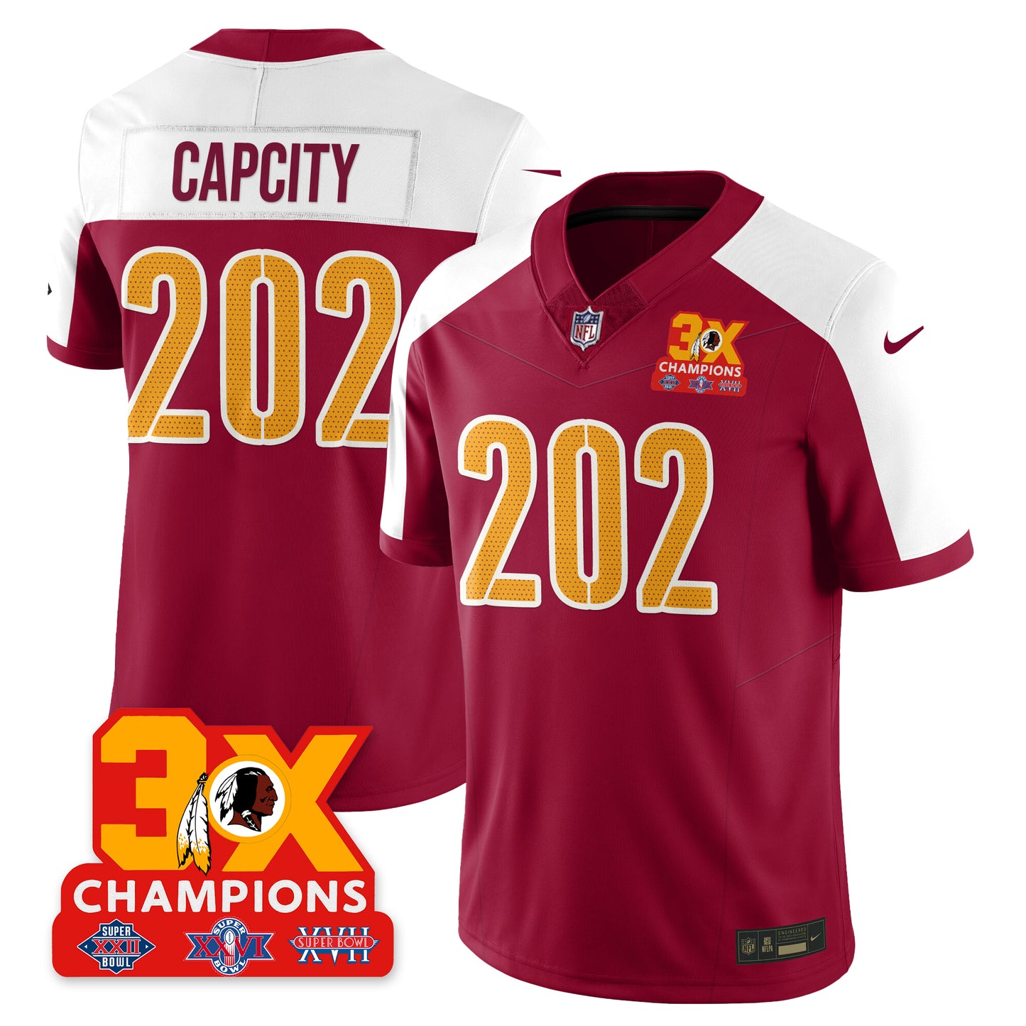 WAS 3-Time Champions Patch Vapor Limited Jersey - All Stitched