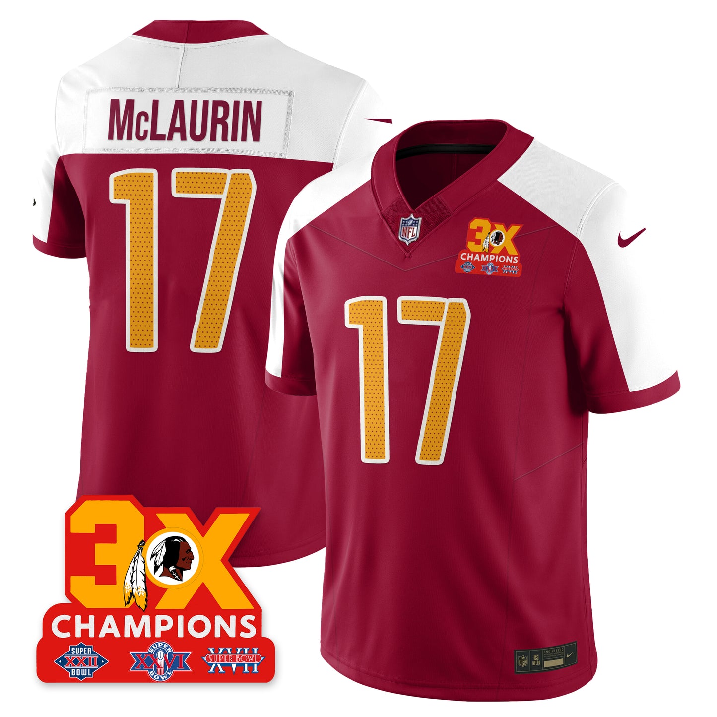 WAS 3-Time Champions Patch Vapor Limited Jersey - All Stitched