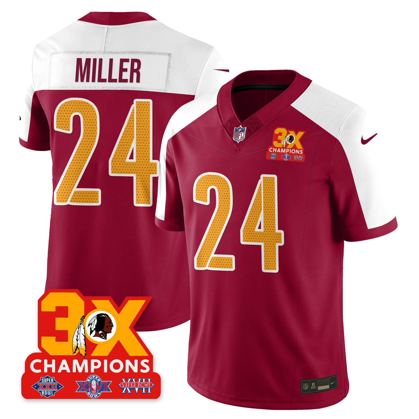 WAS 3-Time Champions Patch Vapor Limited Jersey - All Stitched