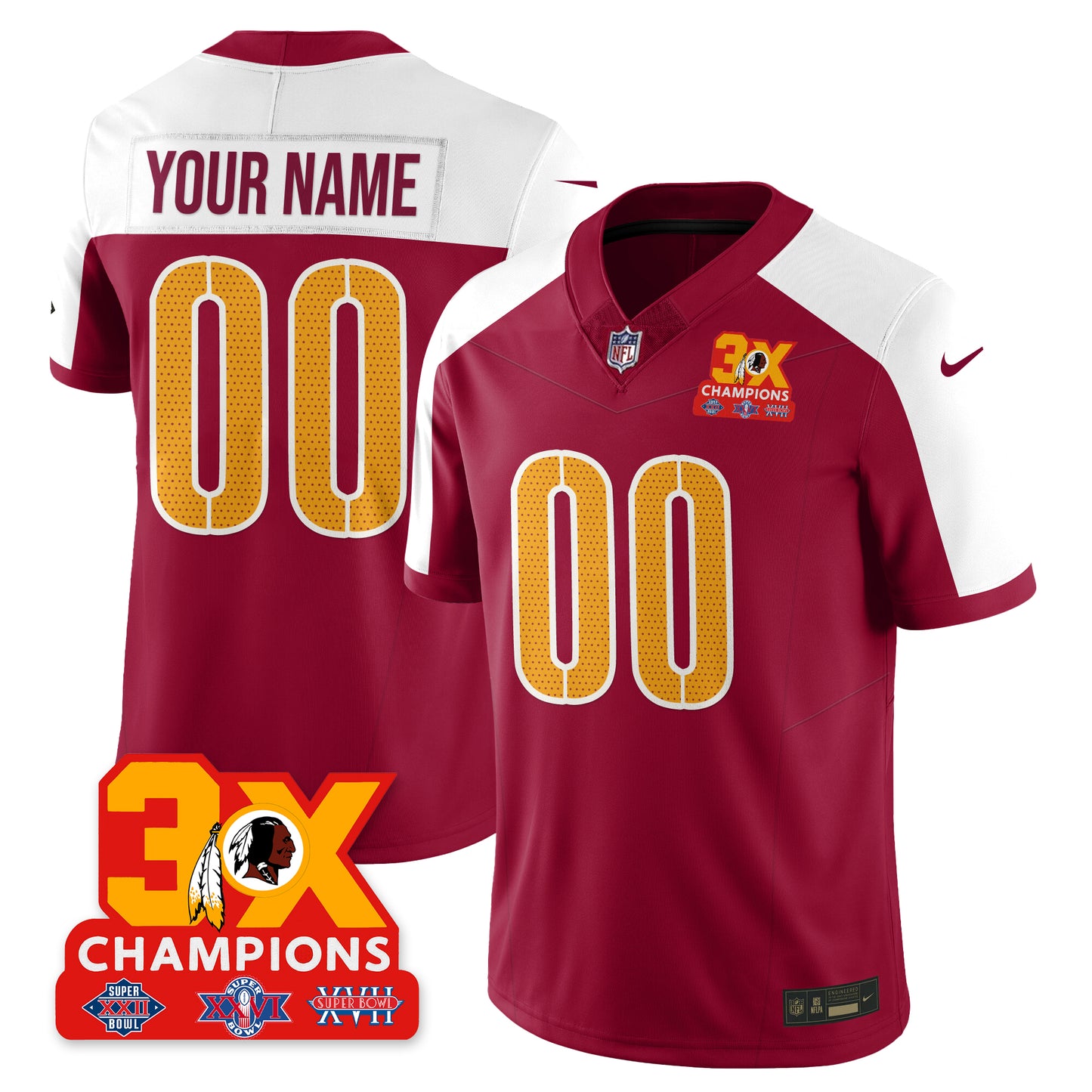 WAS 3-Time Champions Patch Vapor Limited Jersey - All Stitched