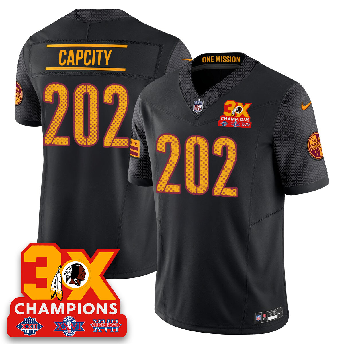 WAS 3-Time Champions Patch Vapor Limited Jersey - All Stitched