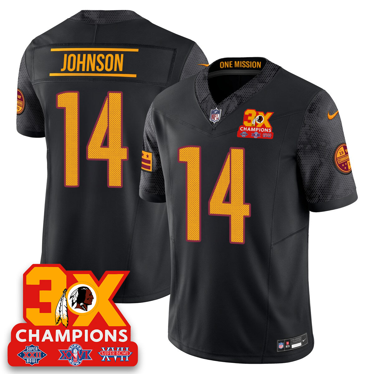 WAS 3-Time Champions Patch Vapor Limited Jersey - All Stitched