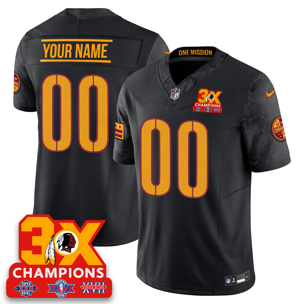 WAS 3-Time Champions Patch Vapor Limited Jersey - All Stitched