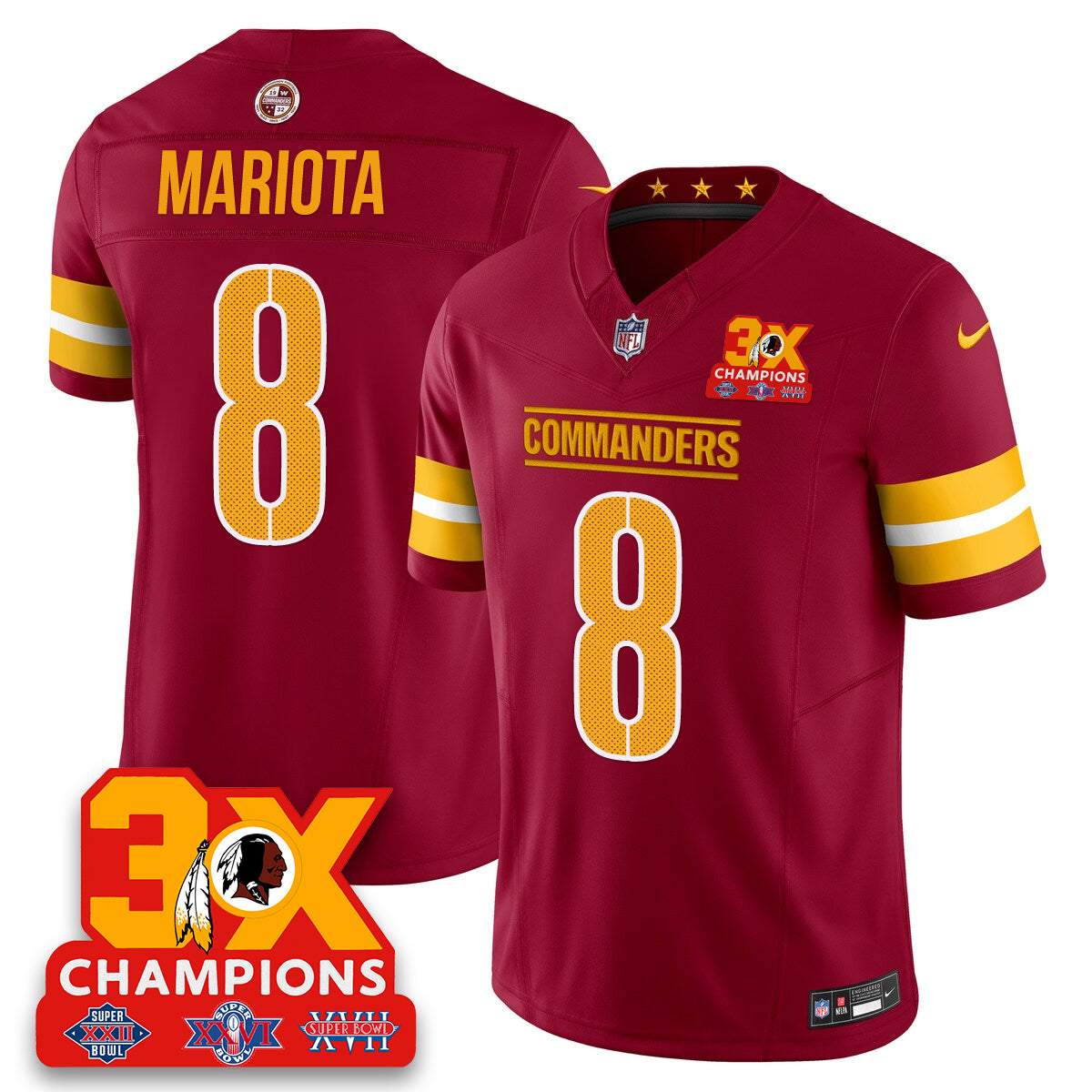 WAS 3-Time Champions Patch Vapor Limited Jersey - All Stitched