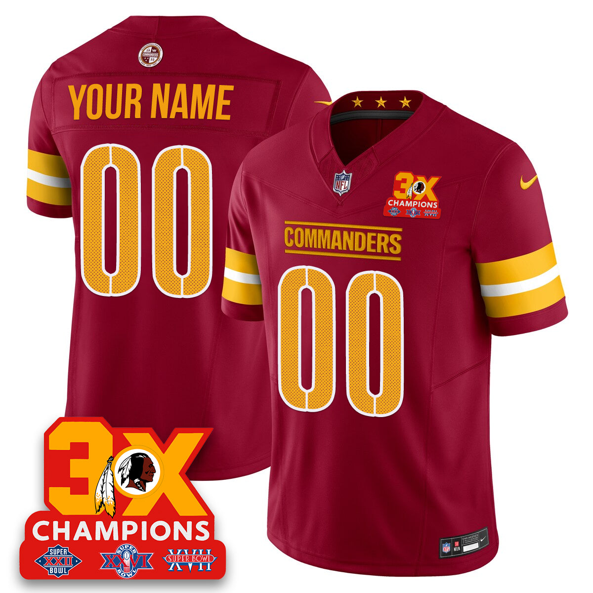 WAS 3-Time Champions Patch Vapor Limited Jersey - All Stitched