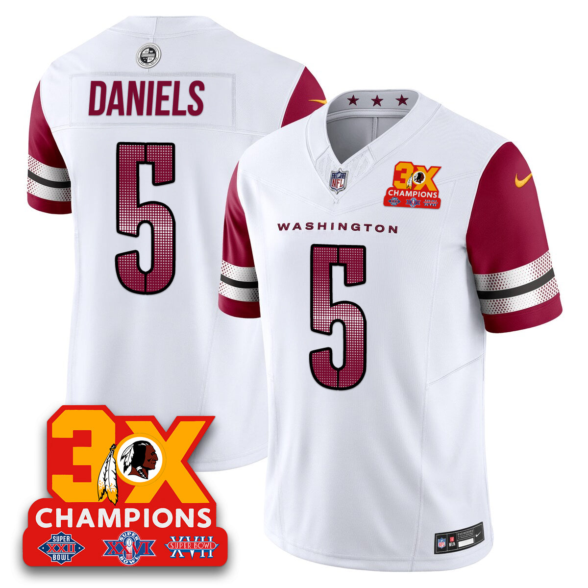 WAS 3-Time Champions Patch Vapor Limited Jersey - All Stitched