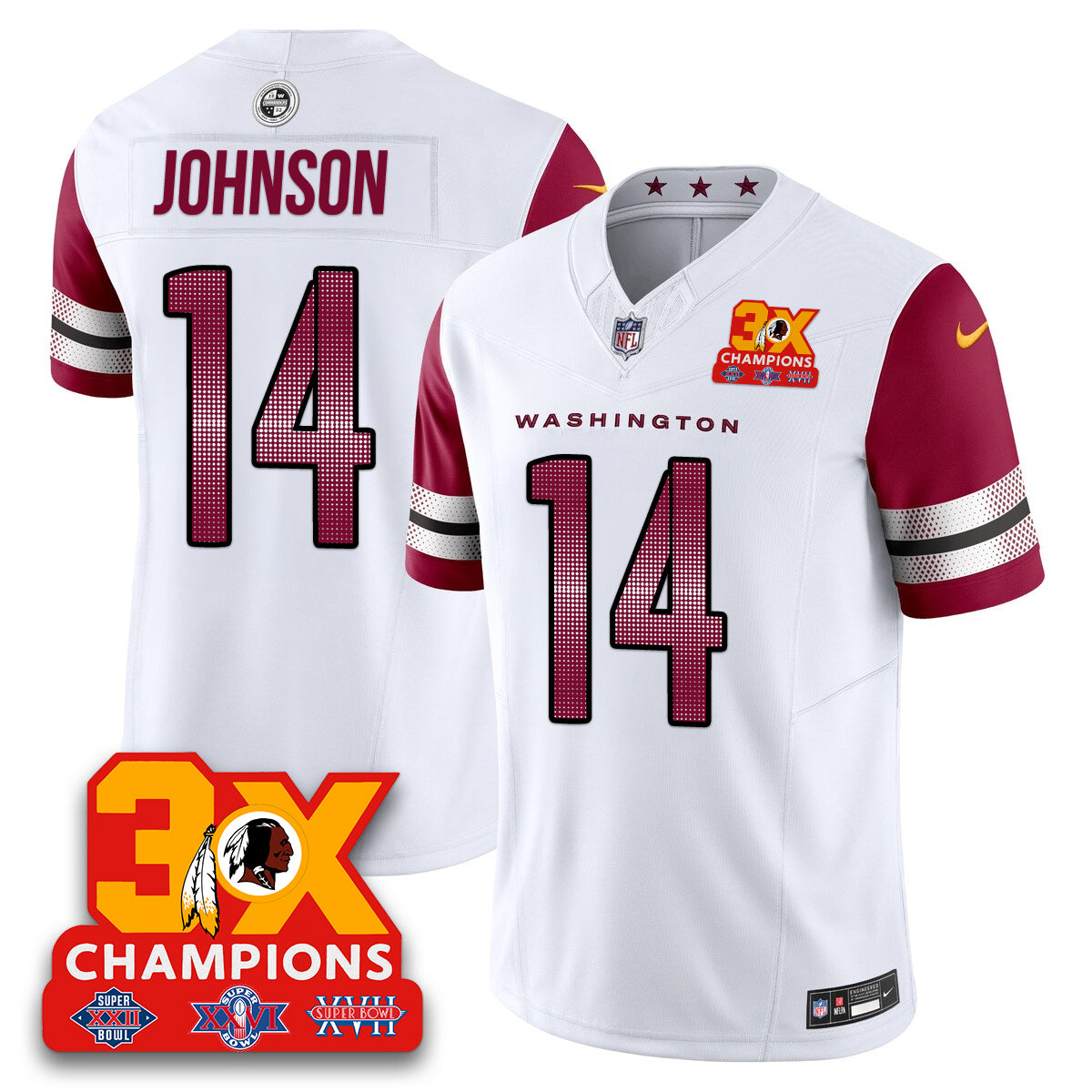 WAS 3-Time Champions Patch Vapor Limited Jersey - All Stitched