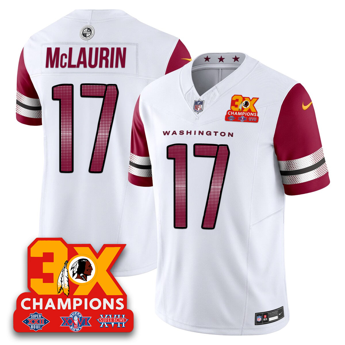 WAS 3-Time Champions Patch Vapor Limited Jersey - All Stitched