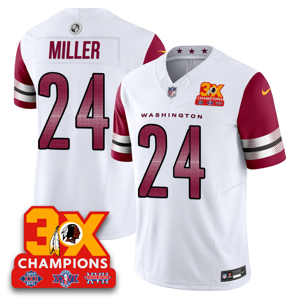 WAS 3-Time Champions Patch Vapor Limited Jersey - All Stitched