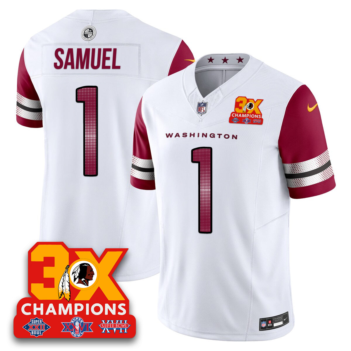 WAS 3-Time Champions Patch Vapor Limited Jersey - All Stitched