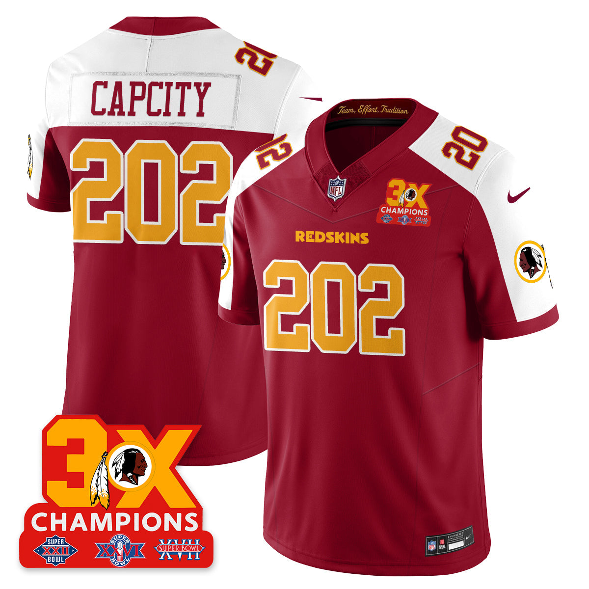WAS 3-Time Champions Patch Vapor Limited Throwback Jersey - All Stitched