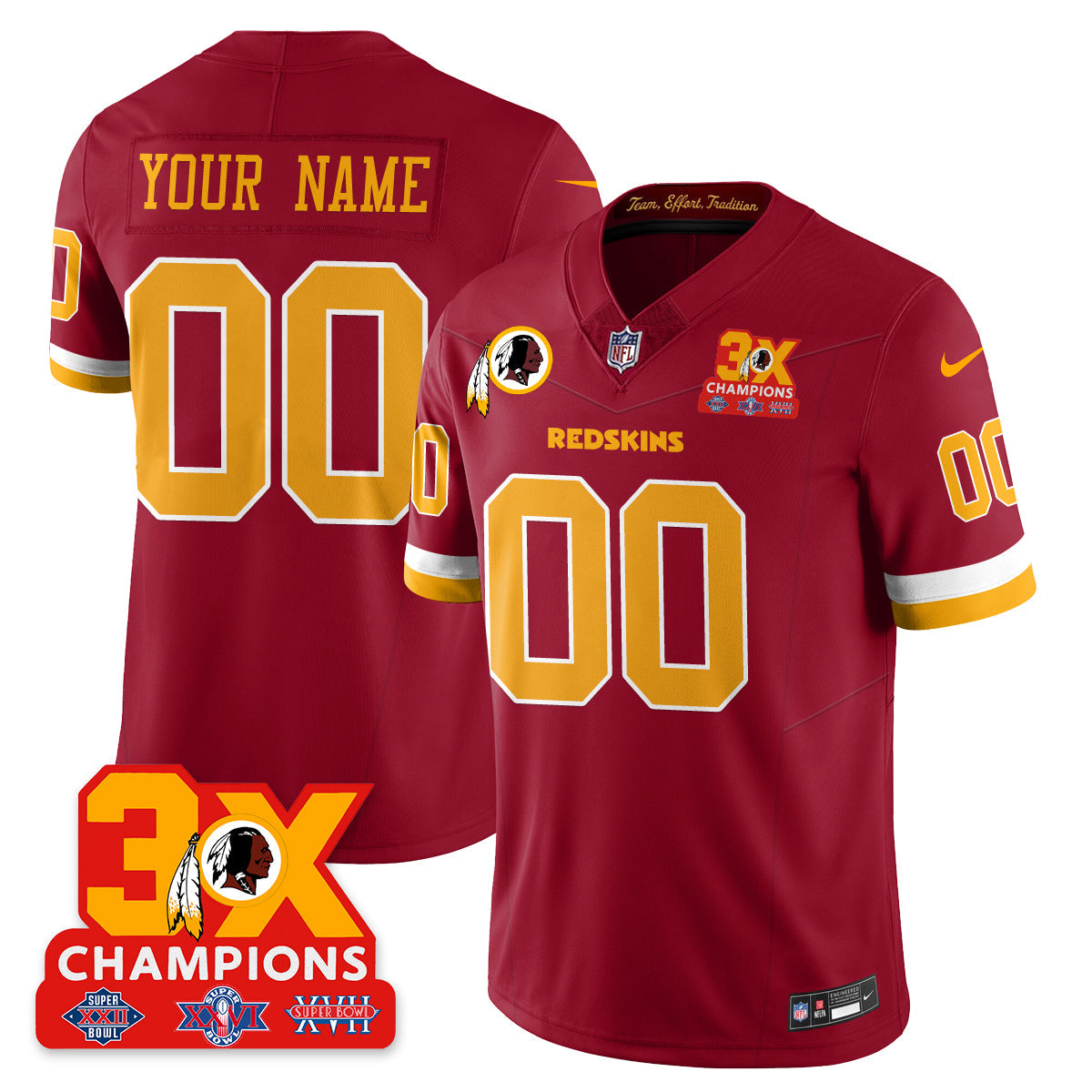 WAS 3-Time Champions Patch Vapor Limited Throwback Jersey - All Stitched