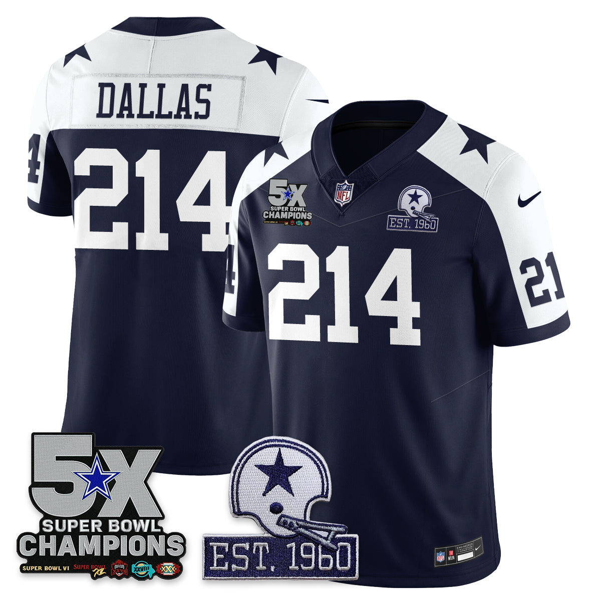 DAL 5-Time Champions Patch Vapor Limited Jersey - All Stitched
