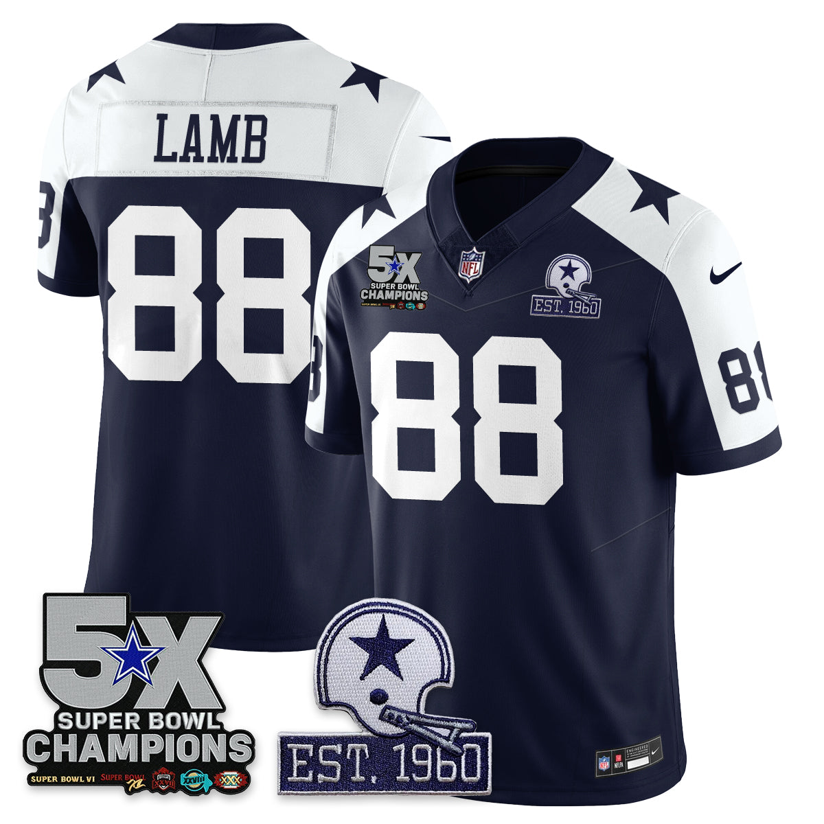 DAL 5-Time Champions Patch Vapor Limited Jersey - All Stitched