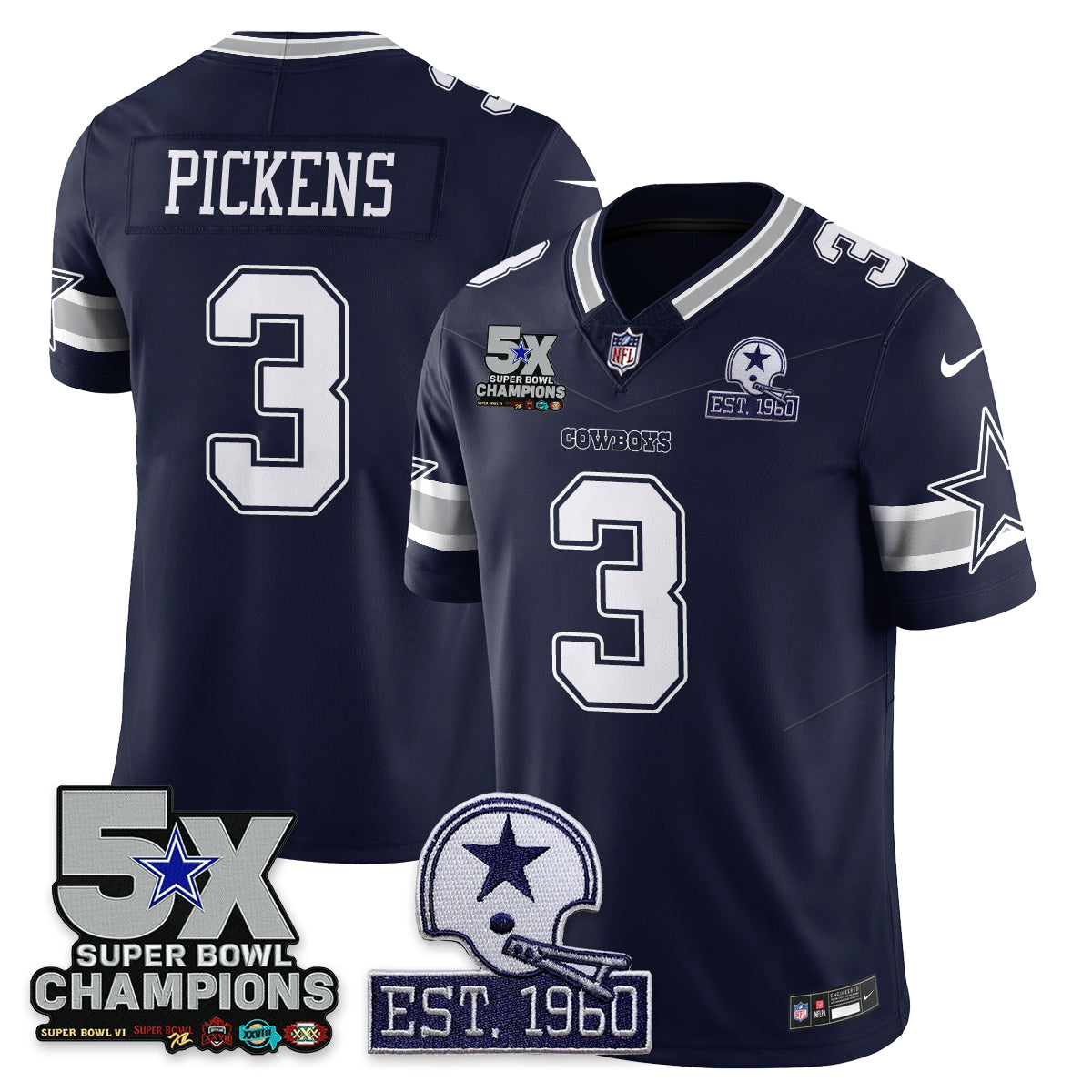 DAL 5-Time Champions Patch Vapor Limited Jersey - All Stitched