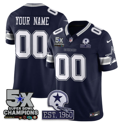 DAL 5-Time Champions Patch Vapor Limited Custom Jersey - All Stitched