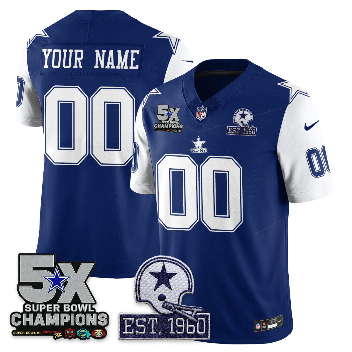 DAL 5-Time Champions Patch Vapor Limited Custom Jersey - All Stitched