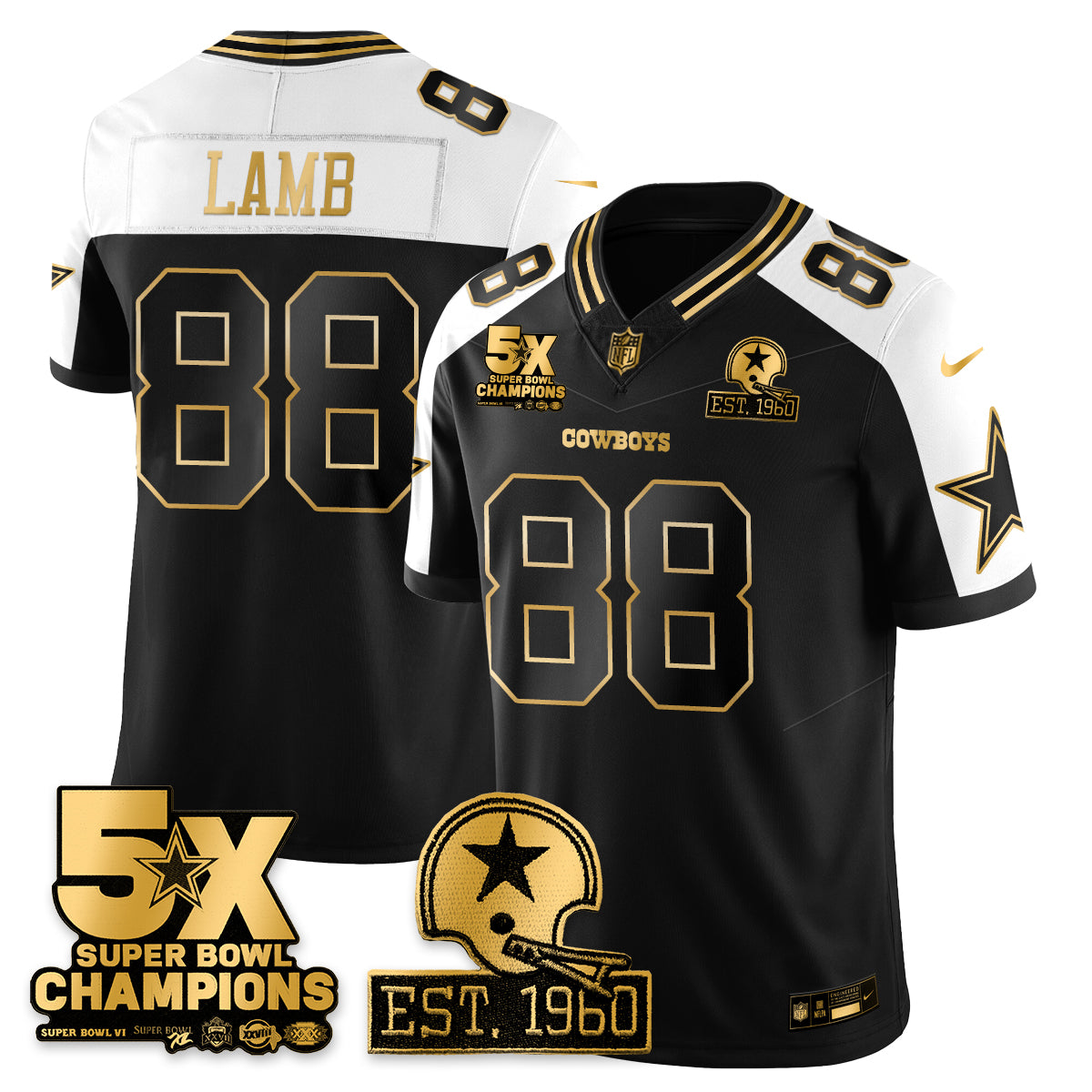 DAL 5-Time Champions Patch Vapor Limited Gold Jersey - All Stitched