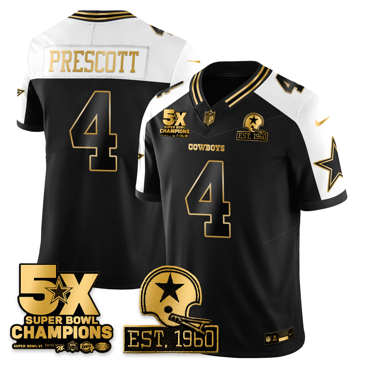 DAL 5-Time Champions Patch Vapor Limited Gold Jersey - All Stitched