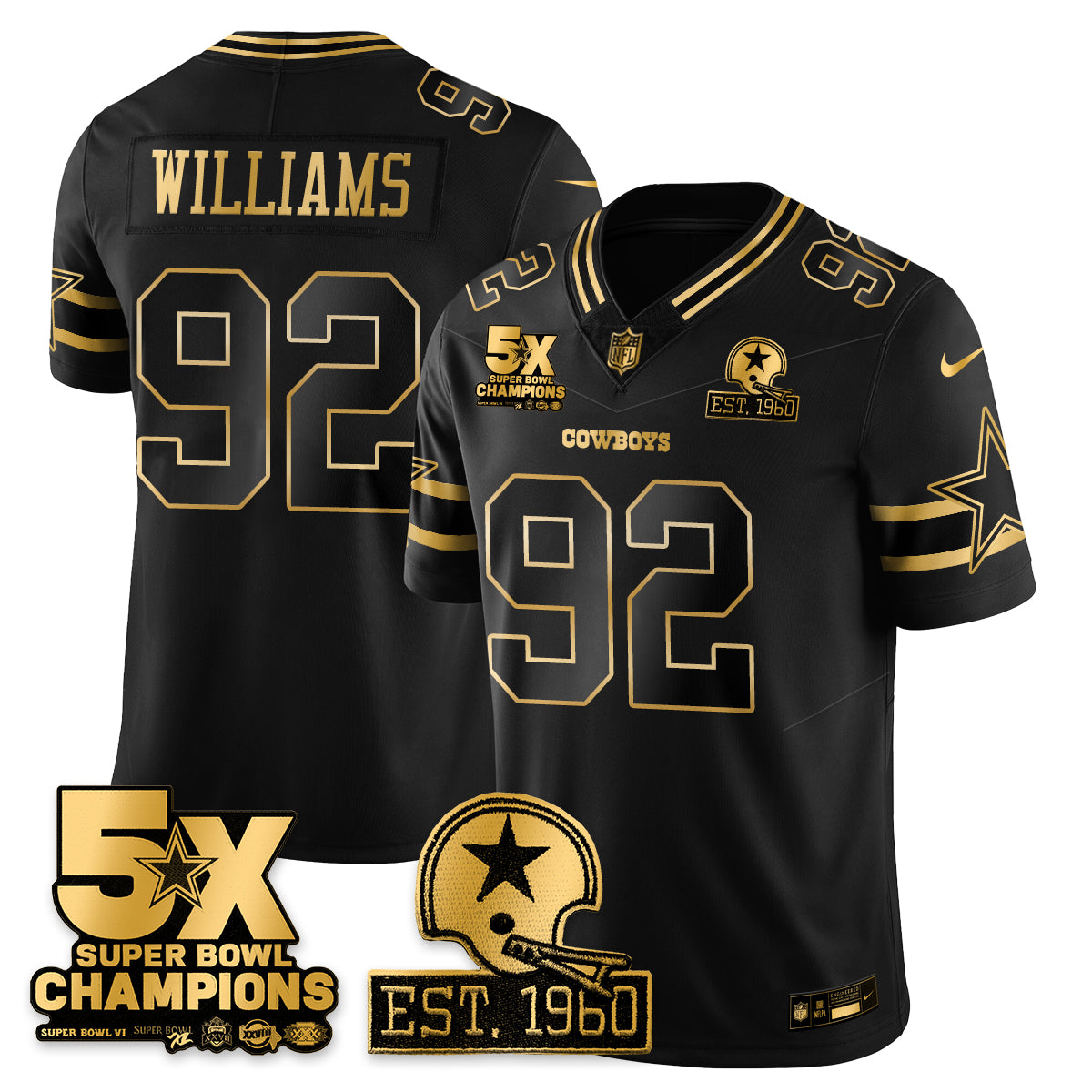DAL 5-Time Champions Patch Vapor Limited Gold Jersey - All Stitched