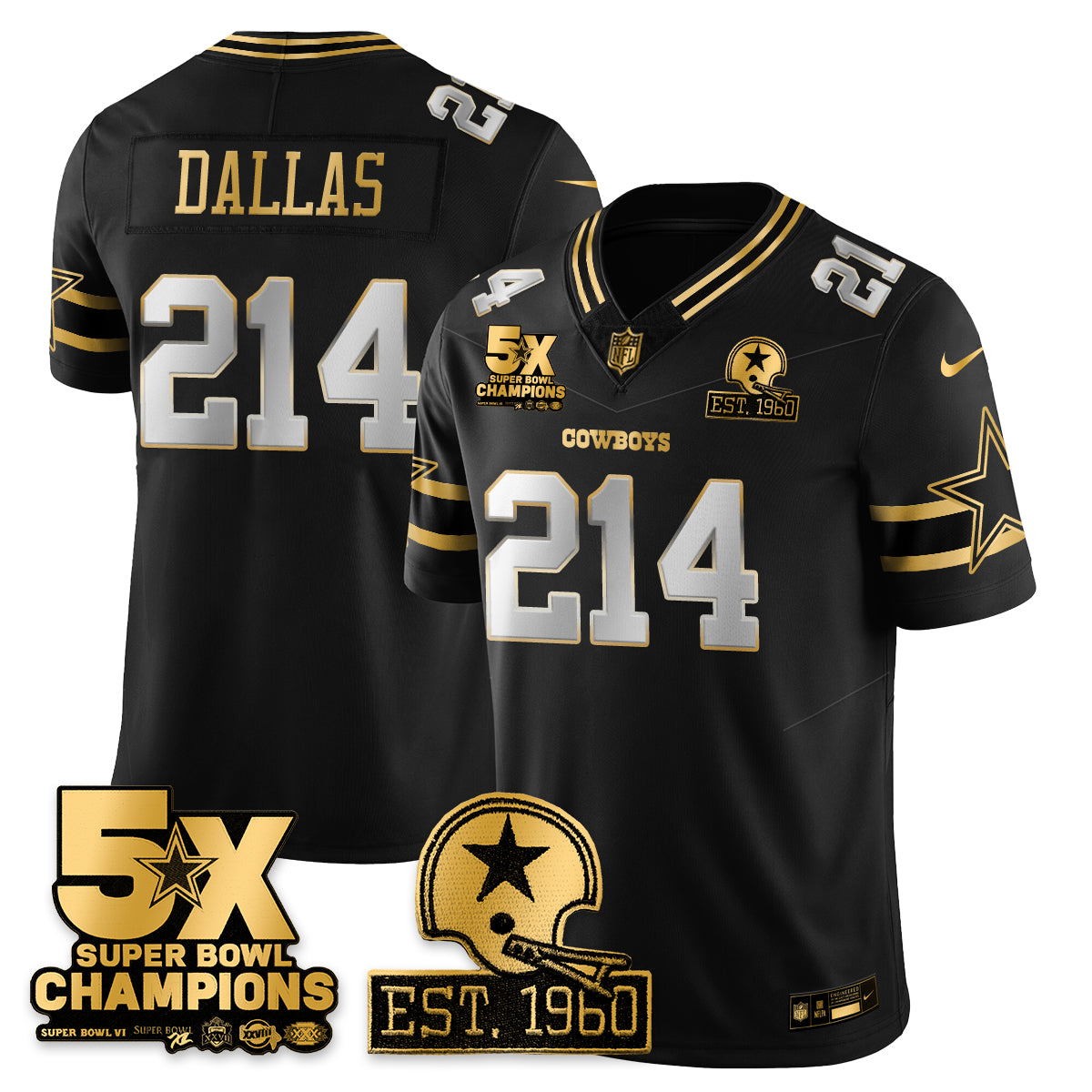 DAL 5-Time Champions Patch Vapor Limited Gold Jersey - All Stitched