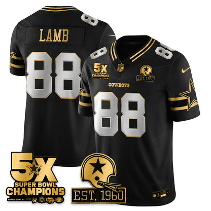 DAL 5-Time Champions Patch Vapor Limited Gold Jersey - All Stitched