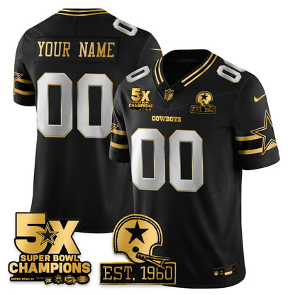 DAL 5-Time Champions Patch Vapor Limited Gold Custom Jersey - All Stitched