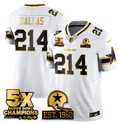DAL 5-Time Champions Patch Vapor Limited Gold Jersey - All Stitched