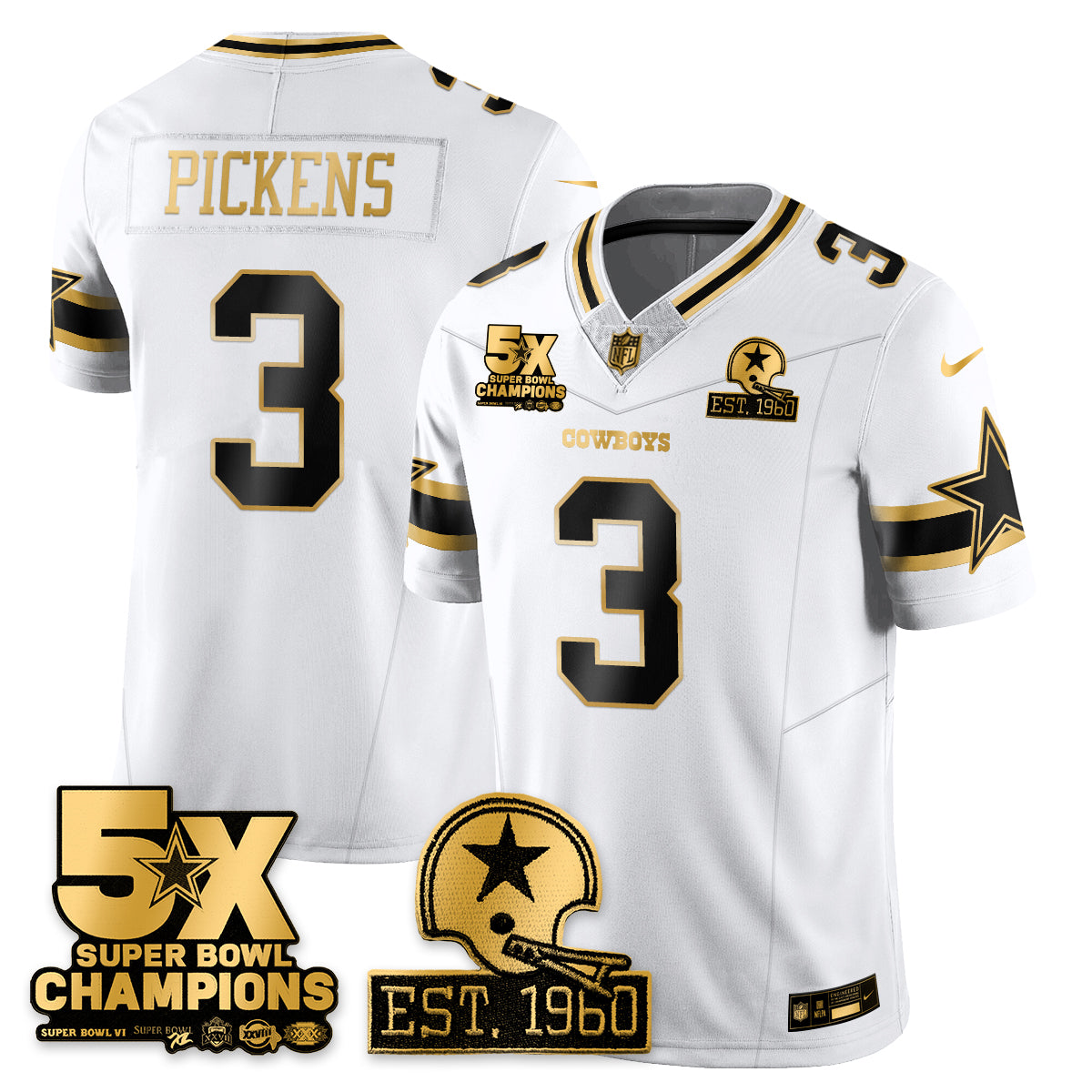 DAL 5-Time Champions Patch Vapor Limited Gold Jersey - All Stitched