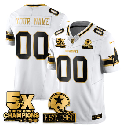 DAL 5-Time Champions Patch Vapor Limited Gold Custom Jersey - All Stitched