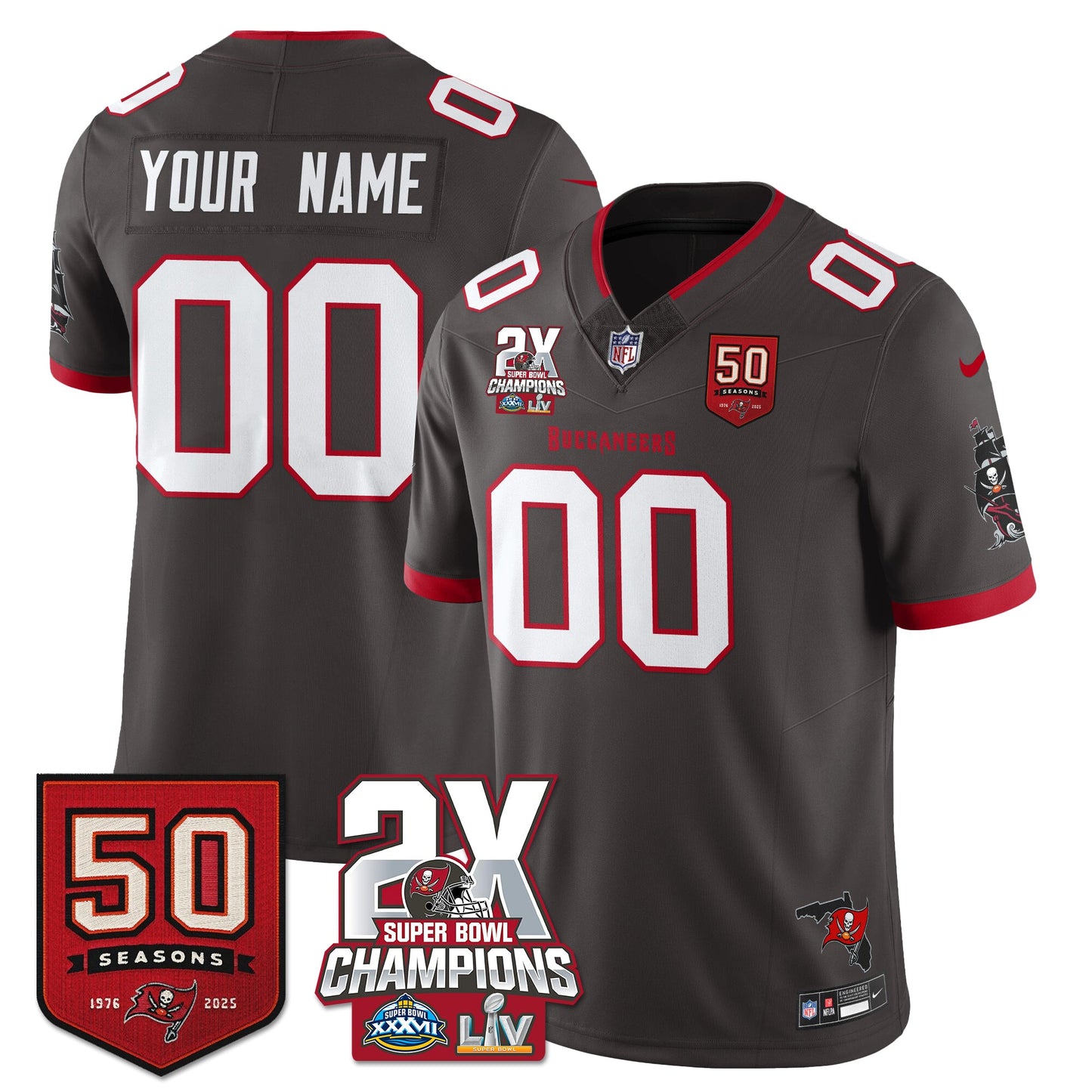 Custom TB 2-Time Champions Patch Vapor Limited Jersey - All Stitched
