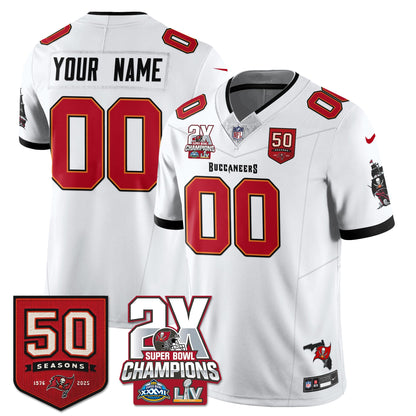 Custom TB 2-Time Champions Patch Vapor Limited Jersey - All Stitched