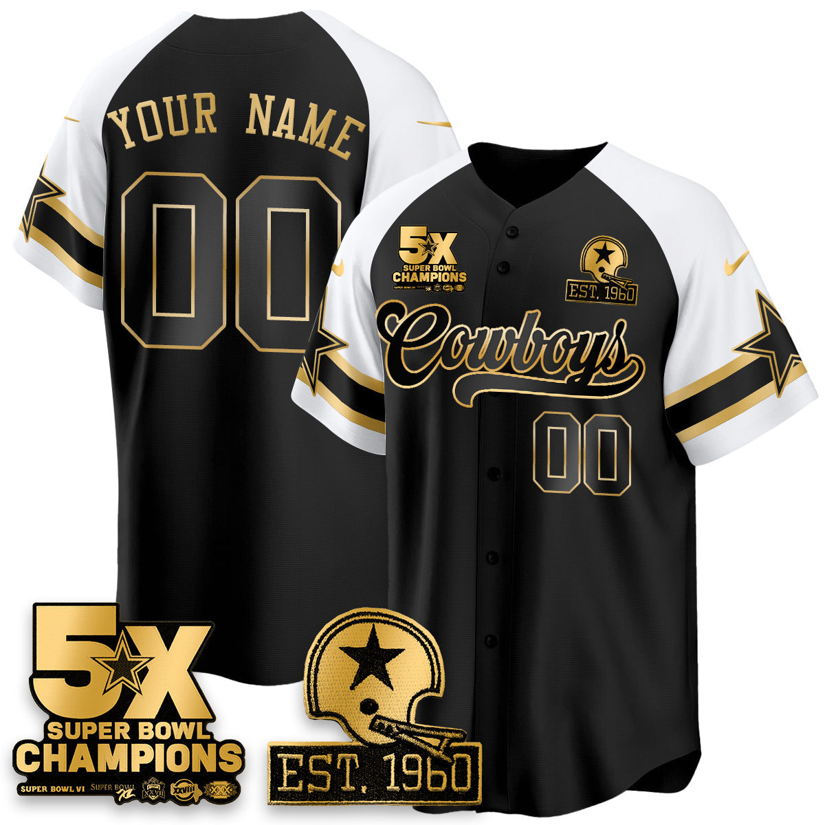 DAL 5-Time Champions Patch Vapor Limited Gold Baseball Custom Jersey - All Stitched