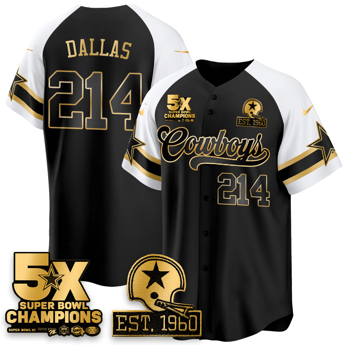 DAL 5-Time Champions Patch Vapor Limited Gold Baseball Jersey - All Stitched