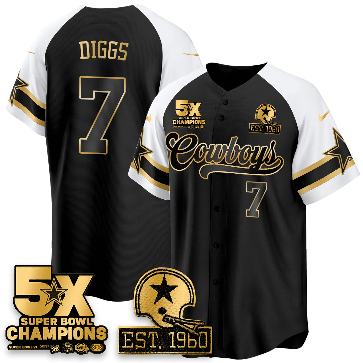 DAL 5-Time Champions Patch Vapor Limited Gold Baseball Jersey - All Stitched