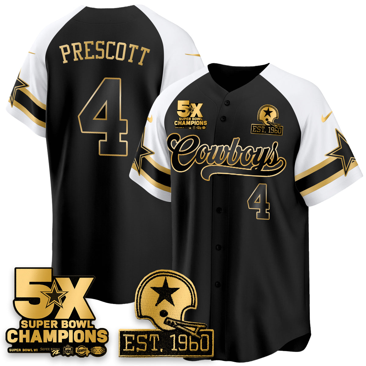 DAL 5-Time Champions Patch Vapor Limited Gold Baseball Jersey - All Stitched