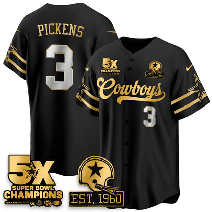 DAL 5-Time Champions Patch Vapor Limited Gold Baseball Jersey - All Stitched