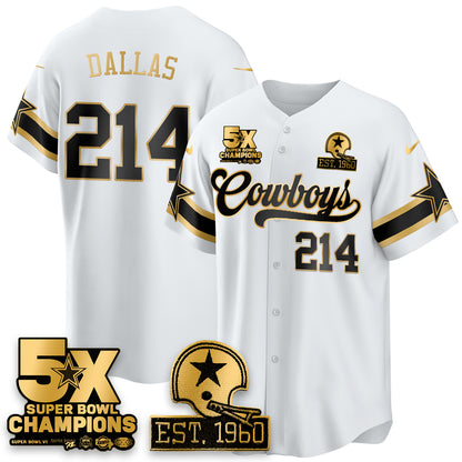 DAL 5-Time Champions Patch Vapor Limited Gold Baseball Jersey - All Stitched