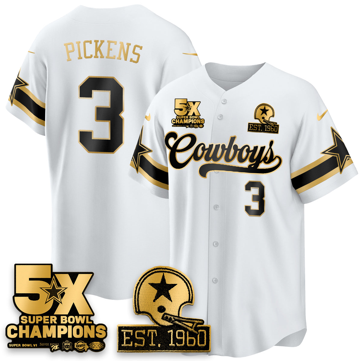 DAL 5-Time Champions Patch Vapor Limited Gold Baseball Jersey - All Stitched