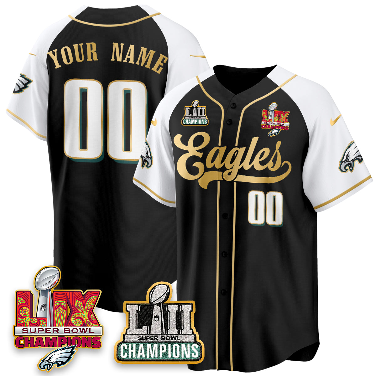 PHI LII-LIX Super Bowl Champions Vapor Limited Gold Baseball Custom Jersey - All Stitched