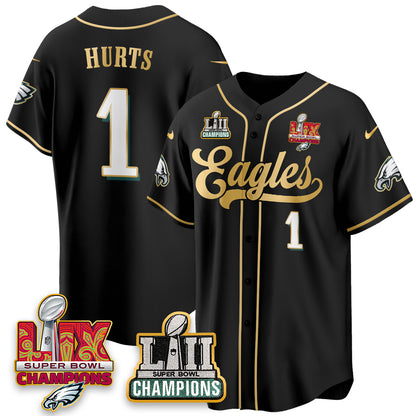 PHI LII-LIX Super Bowl Champions Vapor Limited Gold Baseball Jersey - All Stitched