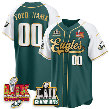 PHI LII-LIX Super Bowl Champions Vapor Limited Gold Baseball Jersey - All Stitched