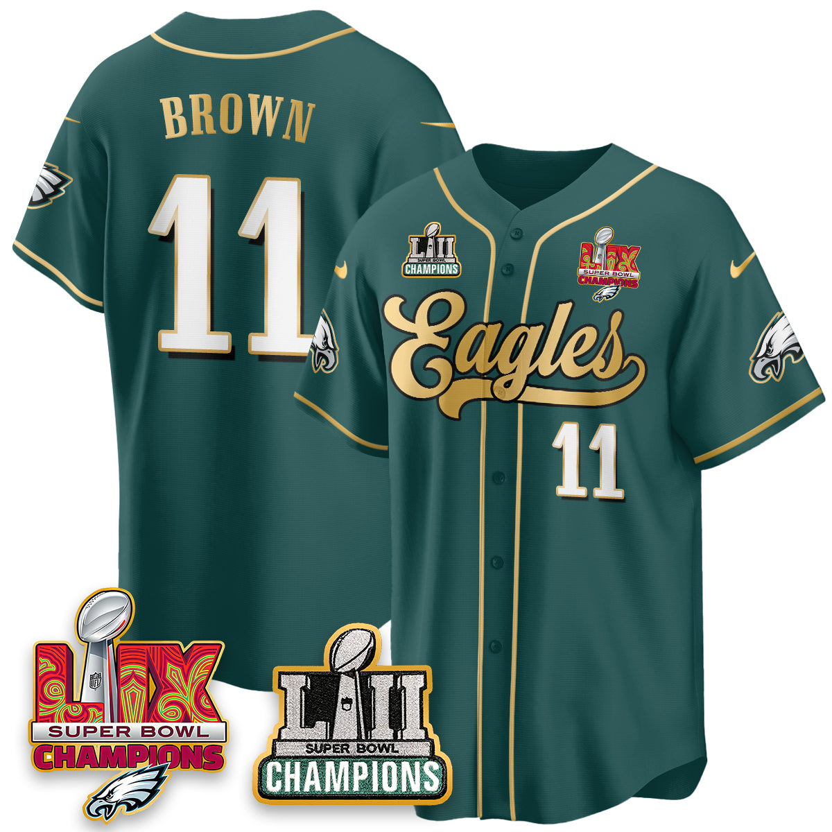 PHI LII-LIX Super Bowl Champions Vapor Limited Gold Baseball Jersey - All Stitched