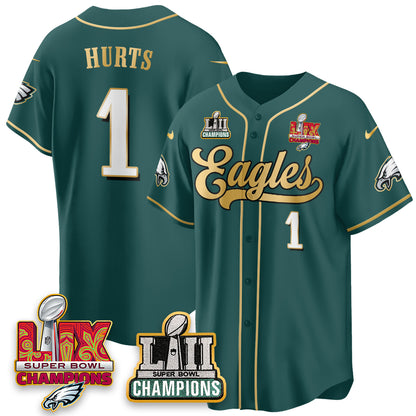 PHI LII-LIX Super Bowl Champions Vapor Limited Gold Baseball Jersey - All Stitched