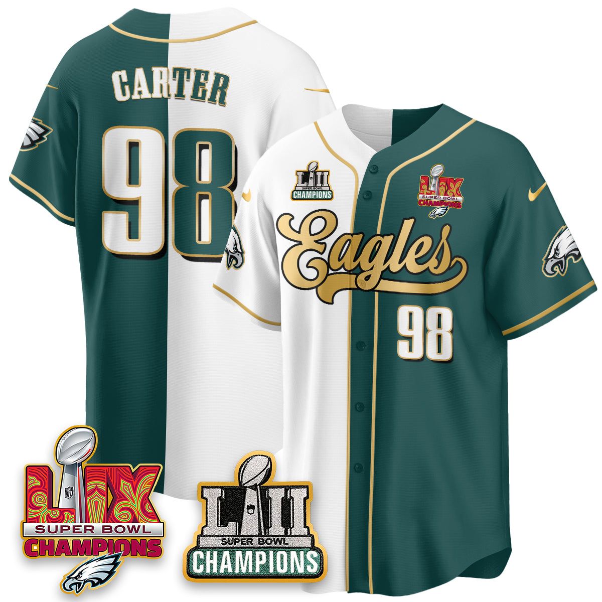 PHI LII-LIX Super Bowl Champions Vapor Limited Gold Baseball Jersey - All Stitched