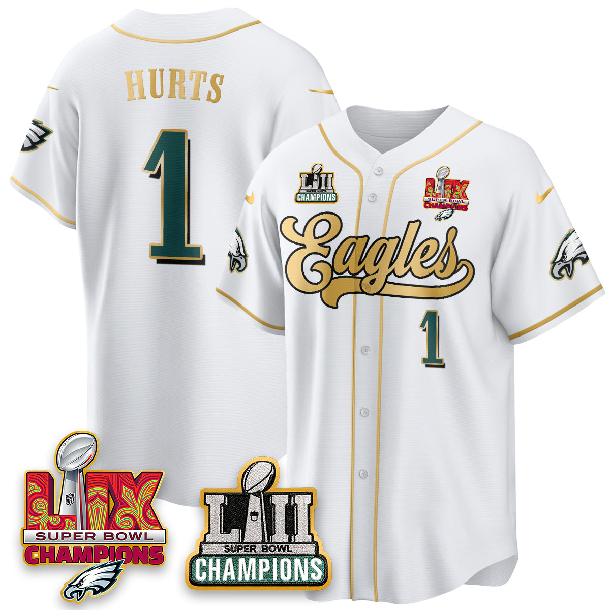 PHI LII-LIX Super Bowl Champions Vapor Limited Gold Baseball Jersey - All Stitched